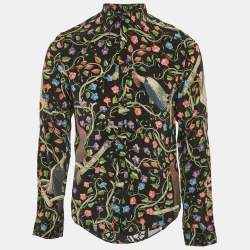 Gucci Black Birds Of Prey Print Silk Button Down Collar Shirt M