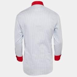 Gucci Blue Striped Cotton Contrast Collar Shirt L
