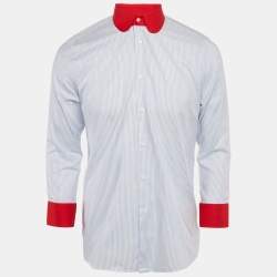 Gucci Blue Striped Cotton Contrast Collar Shirt L