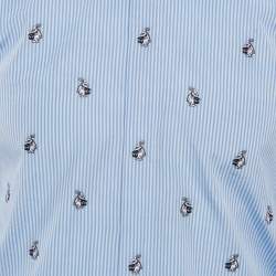 Pre Owned Gucci Blue Striped Cotton Rabbit Embroidered Cambridge Shirt M