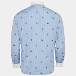 Pre Owned Gucci Blue Striped Cotton Rabbit Embroidered Cambridge Shirt M