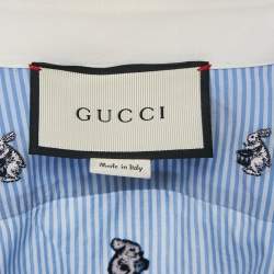 Pre Owned Gucci Blue Striped Cotton Rabbit Embroidered Cambridge Shirt M