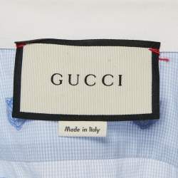 Pre Owned Gucci Blue Checks Cotton Tiger Head Embroidered Cambridge Shirt XL