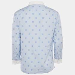 Pre Owned Gucci Blue Checks Cotton Tiger Head Embroidered Cambridge Shirt XL
