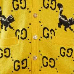 Gucci Yellow GG Skunk Wool Knit Button Front Cardigan M