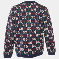 Gucci Navy Blue GG Check Wool Knit Button Front Cardigan M