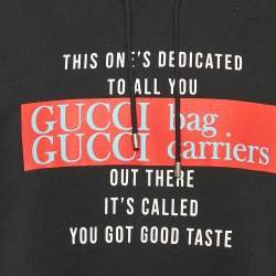 Pre Owned Gucci Black Printed Black Cotton Knit Hooded Sweatshirt L