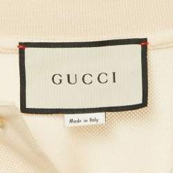 Pre Owned Gucci Cream GG and Anchor Embroidered Pique Polo T-Shirt L