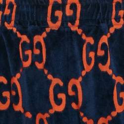 Gucci Blue & Orange Chenille GG Logo Velvet Track Pants L