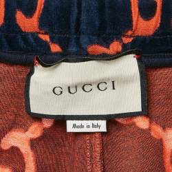 Gucci Blue & Orange Chenille GG Logo Velvet Track Pants L