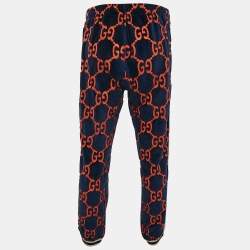 Gucci Blue & Orange Chenille GG Logo Velvet Track Pants L