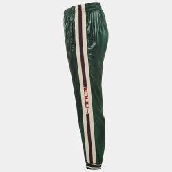 Gucci Metallic Green Logo Striped Jersey Trackpants M