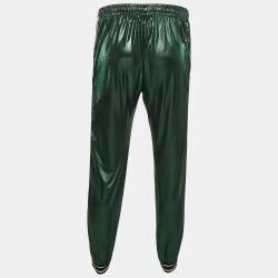 Gucci Metallic Green Logo Striped Jersey Trackpants M