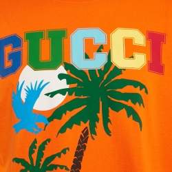 Pre Owned Gucci Orange Gucci Palm Trees Print Cotton Oversized Crew Neck T-Shirt S