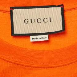 Pre Owned Gucci Orange Gucci Palm Trees Print Cotton Oversized Crew Neck T-Shirt S