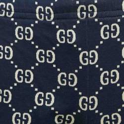 Gucci Navy Blue GG Supreme Jacquard Knit Contrast Striped Shorts XS