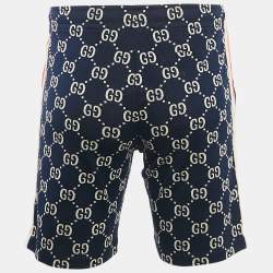 Gucci Navy Blue GG Supreme Jacquard Knit Contrast Striped Shorts XS