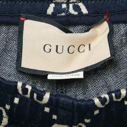Gucci Navy Blue GG Supreme Jacquard Knit Contrast Striped Shorts XS