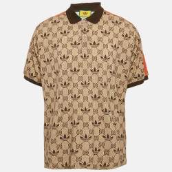 Gucci X Adidas Beige Logo Print Cotton Polo T-Shirt XXXL