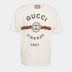 Gucci White Logo Print Cotton Crew Neck T-Shirt M