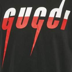 Gucci Black Logo Print Cotton Crew Neck T-Shirt M