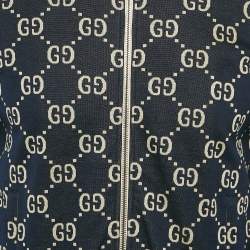 Pre Owned Gucci Navy Blue GG Supreme Jacquard Knit Zip-Up Track Jacket S