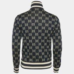 Pre Owned Gucci Navy Blue GG Supreme Jacquard Knit Zip-Up Track Jacket S