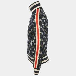 Pre Owned Gucci Navy Blue GG Supreme Jacquard Knit Zip-Up Track Jacket S