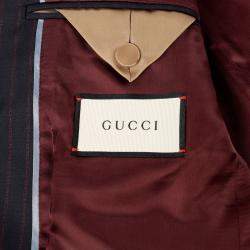 Gucci Navy Wool Logo Stripe Suit Jacket Size 46