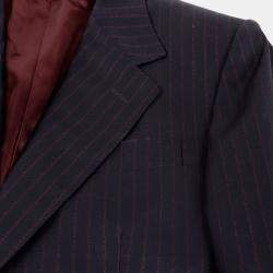 Gucci Navy Wool Logo Stripe Suit Jacket Size 46