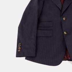 Gucci Navy Wool Logo Stripe Suit Jacket Size 46
