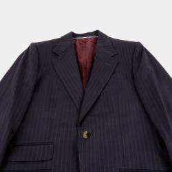 Gucci Navy Wool Logo Stripe Suit Jacket Size 46