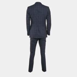 Gucci Navy Blue Plaid Wool Tailored Suit M