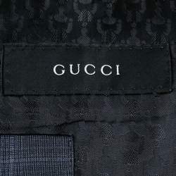 Gucci Navy Blue Plaid Wool Tailored Suit M