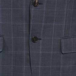 Gucci Navy Blue Plaid Wool Tailored Suit M