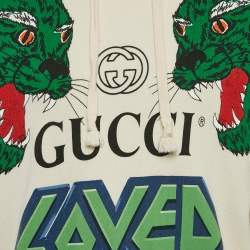 Gucci Off White Tiger Print Cotton Hoodie S
