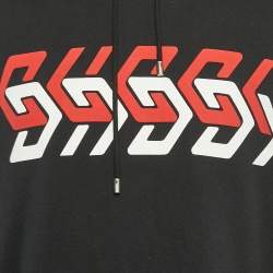 Gucci Black Logo Print Cotton Knit Hoodie L
