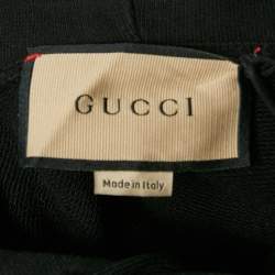 Gucci Black Logo Print Cotton Knit Hoodie L