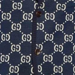 Pre Owned Gucci Navy Blue GG Jacquard Cotton Knit Blazer L