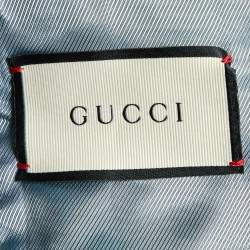 Pre Owned Gucci Navy Blue GG Jacquard Cotton Knit Blazer L