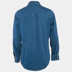 Gucci Blue Denim Web Detail Long Sleeve Shirt S