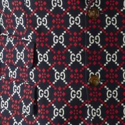 Gucci Navy Blue GG Diamond Jacquard Cambridge Jacket L
