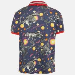 Gucci Blue Printed Cotton Pique Polo T-Shirt XXXL