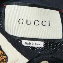 Gucci Navy Blue Cotton Pique Web Collar Detail Polo T-Shirt XL