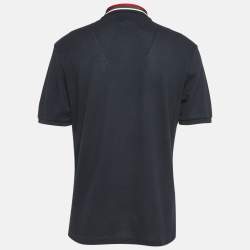Gucci Navy Blue Cotton Pique Web Collar Detail Polo T-Shirt XL
