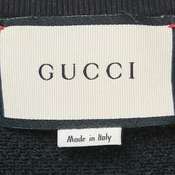 Pre Owned Gucci Black Logo Print Distressed Cotton Crew Neck Sweatshirt XL