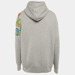 Pre Owned Gucci Grey Vintage Logo Print Cotton Knit Hoodie XL