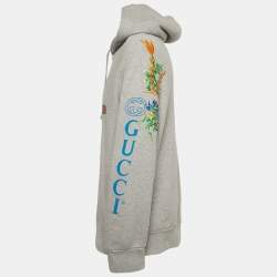 Pre Owned Gucci Grey Vintage Logo Print Cotton Knit Hoodie XL
