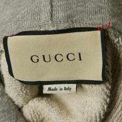 Pre Owned Gucci Grey Vintage Logo Print Cotton Knit Hoodie XL