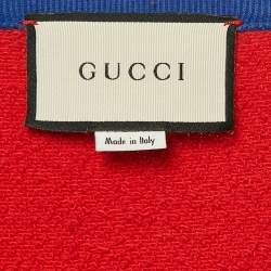 Pre Owned Gucci Blue/Red Vintage Logo Print Cotton Knit Crewneck Sweatshirt XL